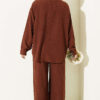 ⁦Buttoned Cuff Bouclé Two-Piece Set Brown⁩ - الصورة ⁦3⁩