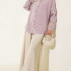 Buttoned Cuffed Striped Shirt Burgundy - الصورة 2