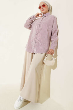 Alternative view of Buttoned Cuffed Striped Shirt Burgundy