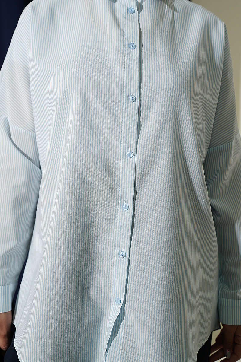 Buttoned Cuffed Striped Shirt Ice Blue - Image 4