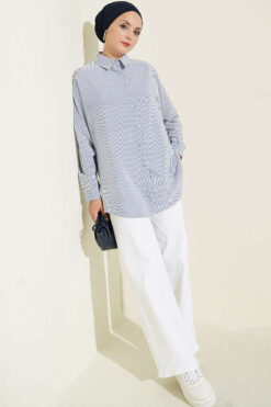 Alternative view of Buttoned Cuffed Striped Shirt Blue