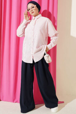 Alternative view of Buttoned Cuffed Striped Shirt Pink