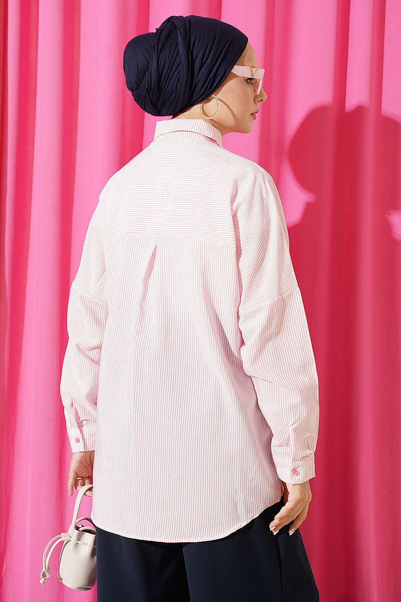 Buttoned Cuffed Striped Shirt Pink - immagine 3