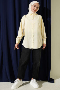 Alternative view of Buttoned Cuffed Striped Shirt Yellow