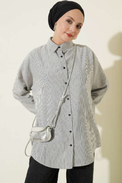 Alternative view of Buttoned Cuffed Striped Shirt Black