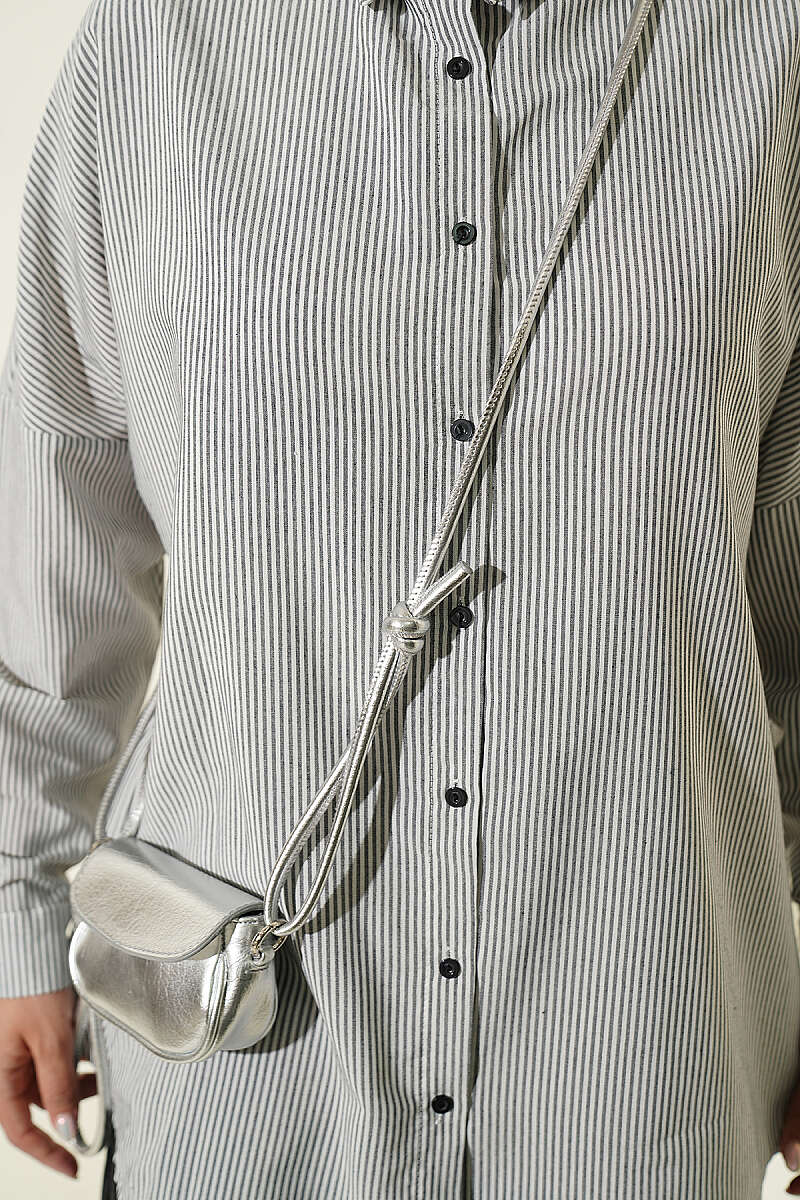 Buttoned Cuffed Striped Shirt Black - immagine 4