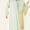 Button-Cuff Patterned Dress Aqua Green