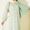 Button-Cuff Patterned Dress Aqua Green - Image 2