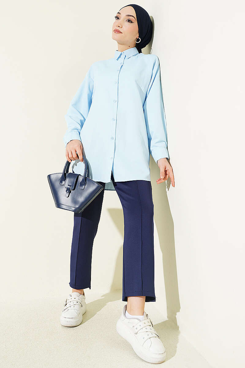 Cuff Button Plain Shirt Baby Blue - Image 2