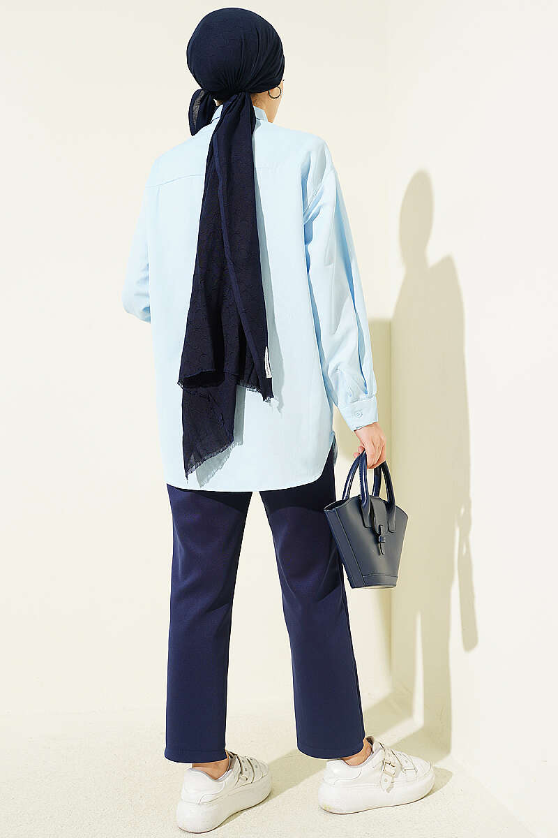Cuff Button Plain Shirt Baby Blue - Image 3