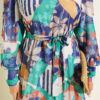 Buttoned Cuff Mixed Pattern Dress Navy Blue - Image 4