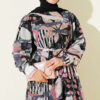 Buttoned Cuff Mixed Pattern Dress Black - Image 2