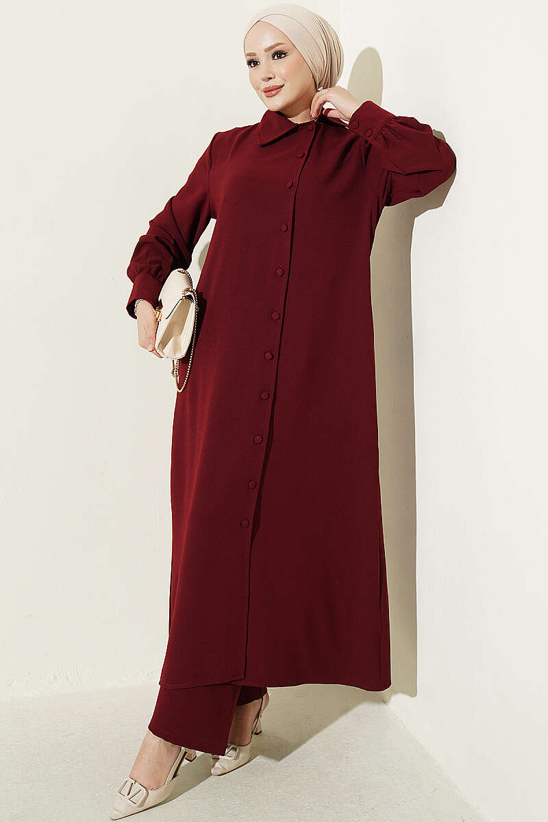 Partially Detailed Snap Button Two-Piece Set Burgundy - immagine 5