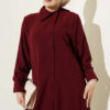 ⁦Long Tunic with Buttoned Cuffs Two-Piece Set Burgundy⁩ - الصورة ⁦2⁩