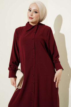 Alternative view of Long Tunic with Buttoned Cuffs Two-Piece Set Burgundy