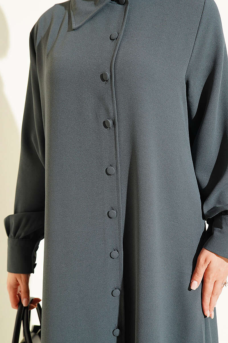 Long Tunic with Buttoned Cuffs Two-Piece Set Smoke - الصورة 4