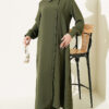 Long Tunic with Buttoned Cuffs Two-Piece Set Khaki – Image 2