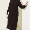 Long Tunic with Buttoned Cuffs Two-Piece Set Brown