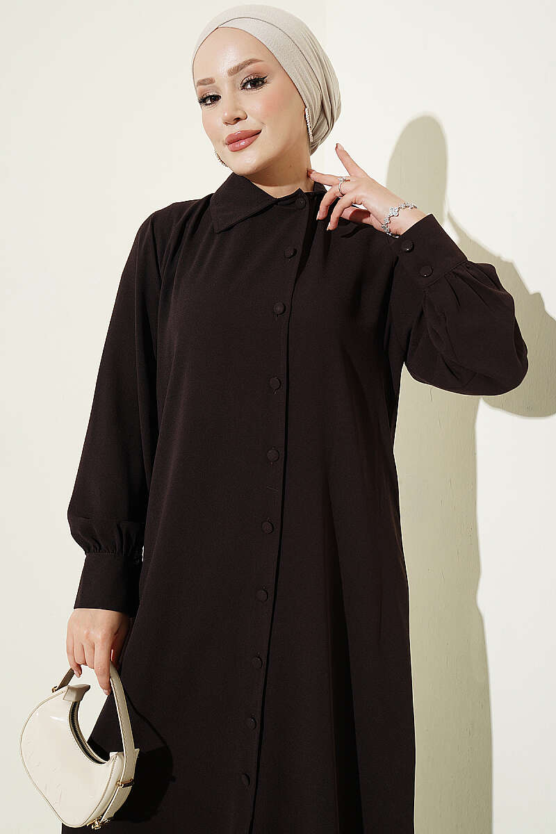Long Tunic with Buttoned Cuffs Two-Piece Set Brown – Image 2