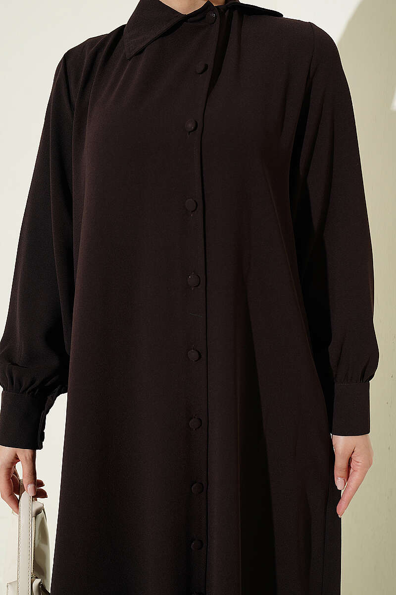 Long Tunic with Buttoned Cuffs Two-Piece Set Brown – Image 4