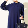 Long Tunic with Buttoned Cuffs Two-Piece Set Navy Blue - Image 2