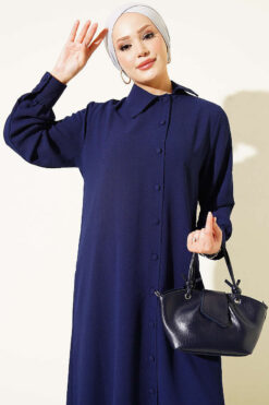Alternative view of Long Tunic with Buttoned Cuffs Two-Piece Set Navy Blue