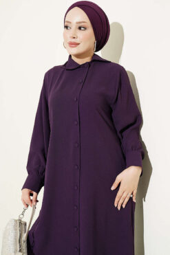 Alternative view of Long Tunic with Buttoned Cuffs Two-Piece Set Purple