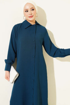 Alternative view of Long Tunic with Buttoned Cuffs Two-Piece Set Petrol