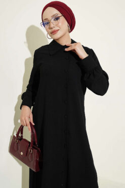 Alternative view of Long Tunic with Buttoned Cuffs Two-Piece Set Black