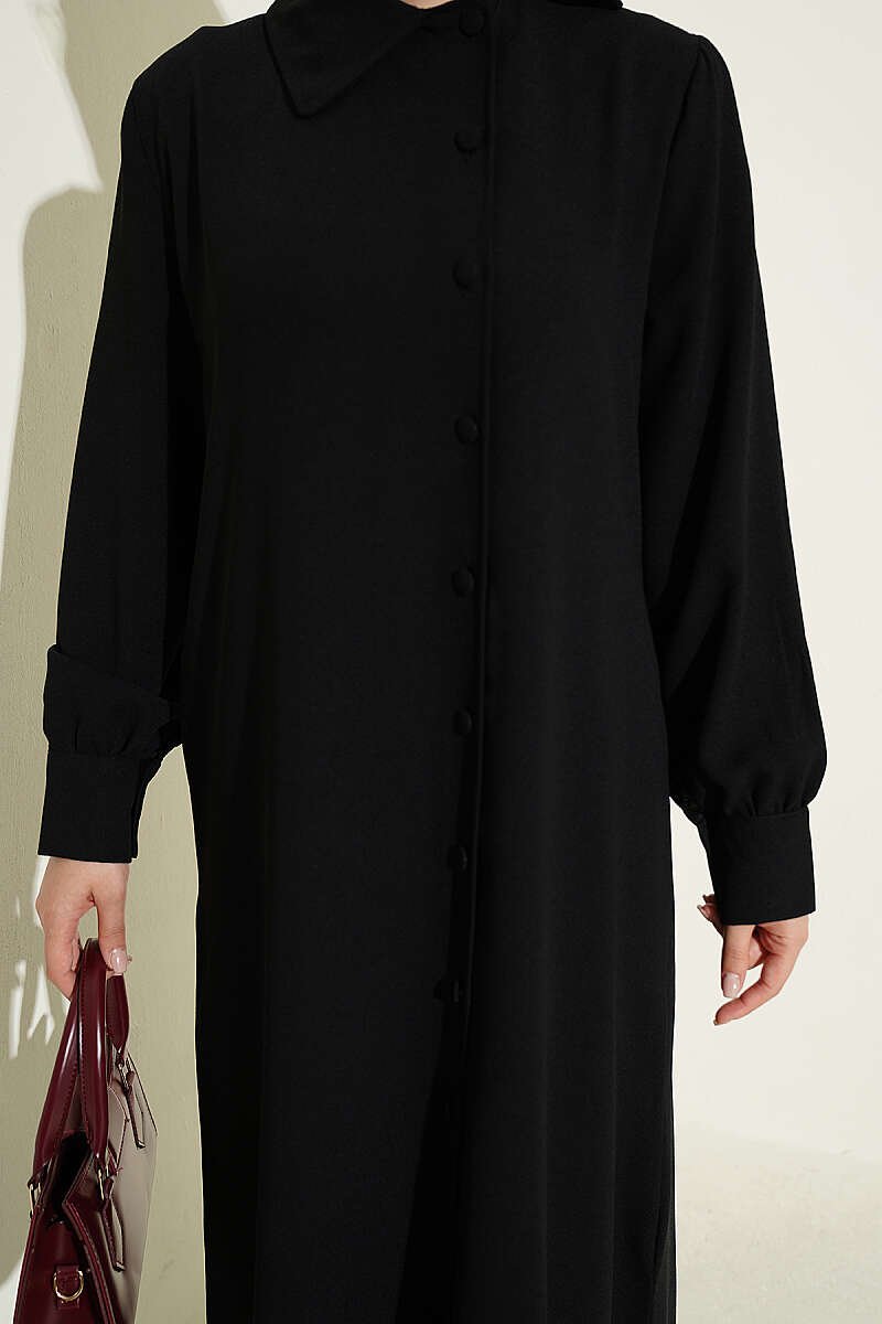 Long Tunic with Buttoned Cuffs Two-Piece Set Black – Bild 4