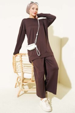 Metal Snap Button Detailing Two-Piece Set Dark Brown