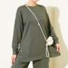 Metal Snap Button Detailing Two-Piece Set Khaki - Image 2