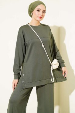 Alternative view of Metal Snap Button Detailing Two-Piece Set Khaki