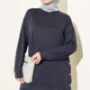 Metal Snap Button Detailing Two-Piece Set Navy Blue - Image 2