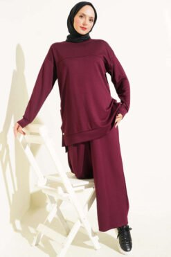 Metal Snap Button Detailing Two-Piece Set Plum