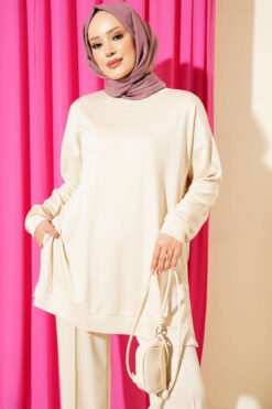 Alternative view of Basic Two-Piece Set with Metal Snaps Beige
