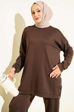 Alternative view of Basic Two-Piece Set with Metal Snaps Brown