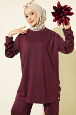 Alternative view of Basic Two-Piece Set with Metal Snaps Plum