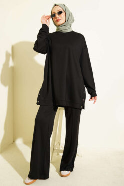 Alternative view of Basic Two-Piece Set with Metal Snaps Black