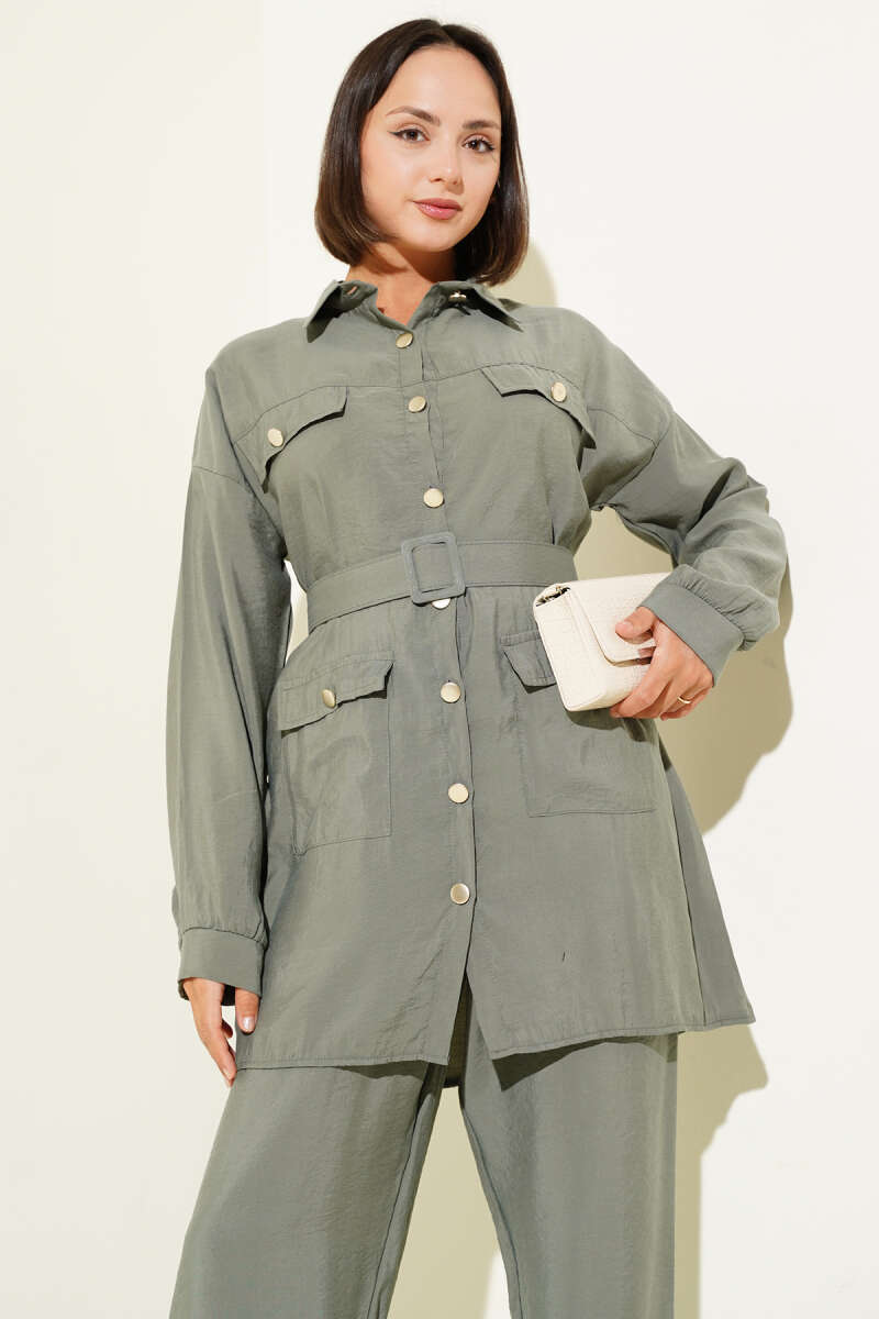 Metal Buttoned Belted Two-Piece Set Hazel - Imagen 2