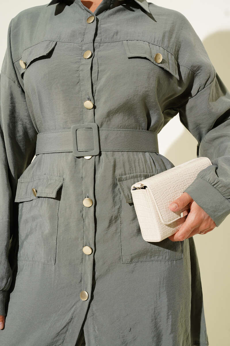 Metal Buttoned Belted Two-Piece Set Hazel - Imagen 4
