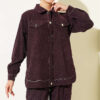 Metal Button Denim Two-Piece Set Plum - immagine 2