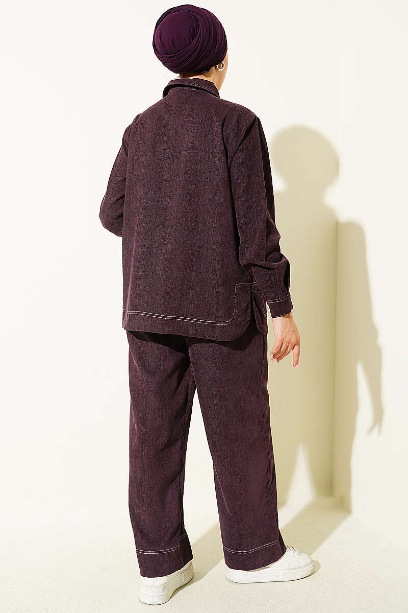 Metal Button Denim Two-Piece Set Plum - immagine 3