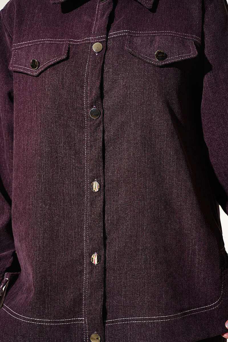 Metal Button Denim Two-Piece Set Plum - immagine 4