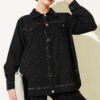 Metal Button Denim Two-Piece Set Black - الصورة 2