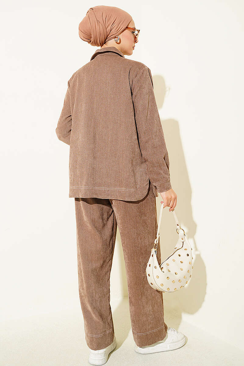 Metal Button Denim Two-Piece Set Mink - Imagen 3