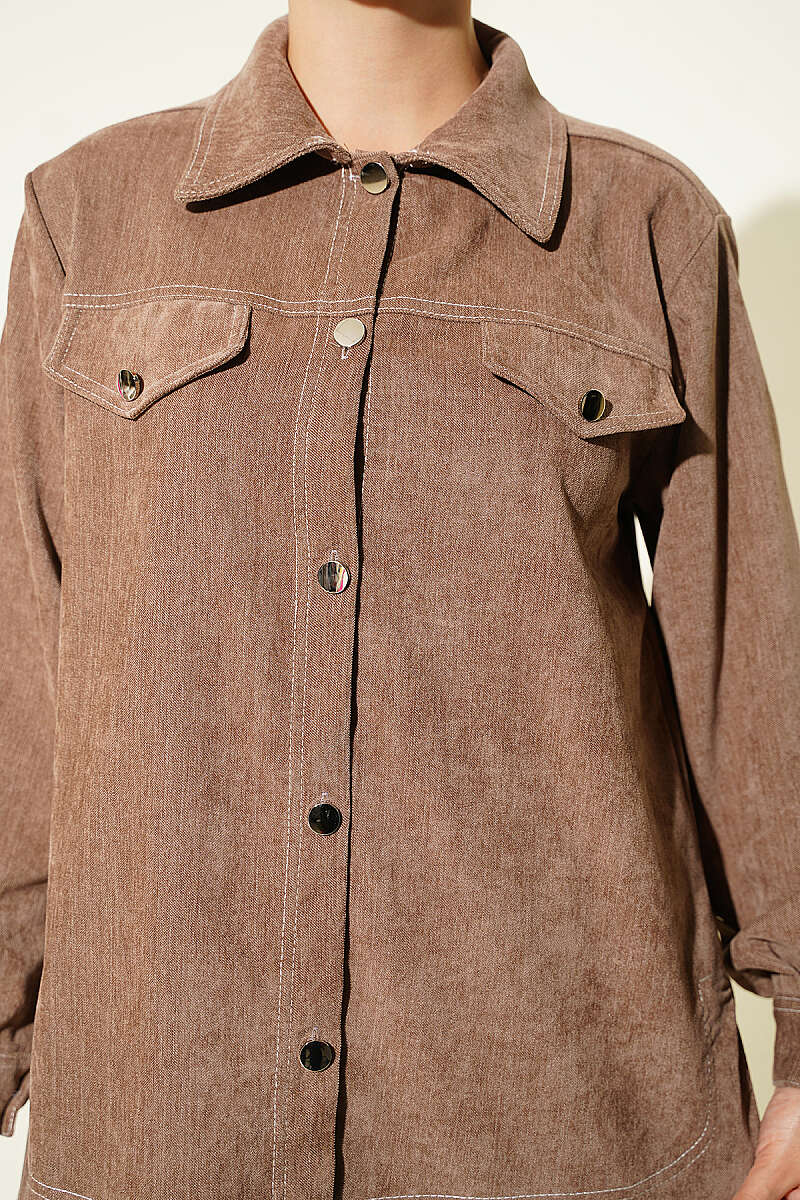 Metal Button Denim Two-Piece Set Mink - Imagen 4