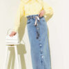 Metal Buttoned Belted Denim Skirt Light Blue – Image 2