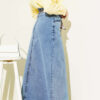 Metal Buttoned Belted Denim Skirt Light Blue – Image 3