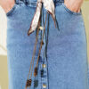 Metal Buttoned Belted Denim Skirt Light Blue – Image 4